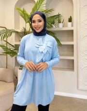 çiçekli triko tunik bebe mavisi 2