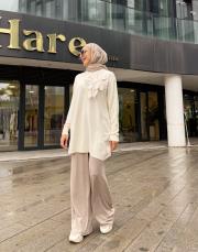 çiçekli triko tunik ekru 3