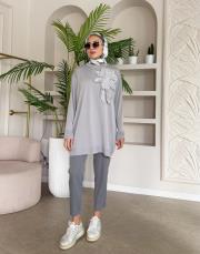 çiçekli triko tunik gri 3