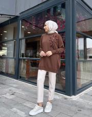 çiçekli triko tunik kahve 2