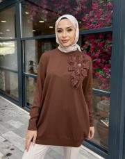 çiçekli triko tunik kahve 4