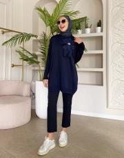 çiçekli triko tunik lacivert