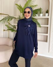 çiçekli triko tunik lacivert 2