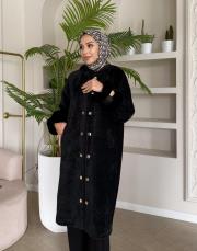 kapüşonlu kürk kaban siyah 5