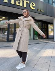 çıtçıtlı dik yaka mont bej 3