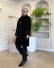 düğmeli kol detay kaban siyah 2