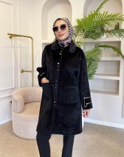 düğmeli kol detay kaban siyah 4