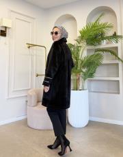 düğmeli kol detay kaban siyah 5