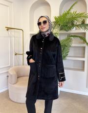 düğmeli kol detay kaban siyah 6