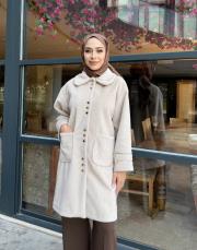 düğmeli kol detay kaban bej 2