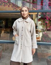 düğmeli kol detay kaban bej 4