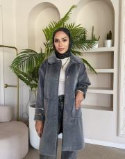 düğmeli kol detay kaban gri 4
