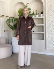 düğmeli kol detay kaban kahve 2