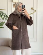 düğmeli kol detay kaban kahve 3