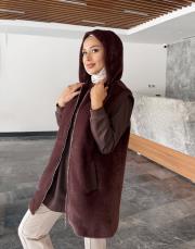 ribana detay kürk yelek kahve