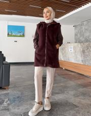 ribana detay kürk yelek kahve 3