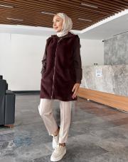 ribana detay kürk yelek kahve 4