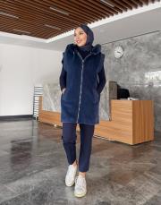 ribana detay kürk yelek lacivert 2