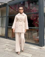 gold düğme detay kürk ceket bej 3