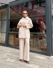 gold düğme detay kürk ceket bej 4