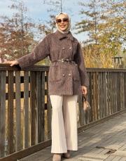 gold düğme detay kürk ceket kahve 2