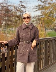 gold düğme detay kürk ceket kahve 3