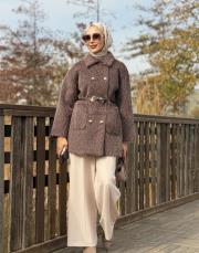 gold düğme detay kürk ceket kahve 4