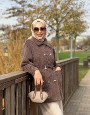 gold düğme detay kürk ceket kahve 5