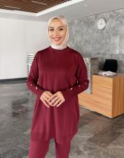 kol detay triko tunik bordo