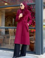 yaka kürklü kaban bordo