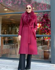 yaka kürklü kaban bordo 2