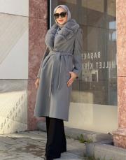 yaka kürklü kaban gri 4