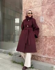 geniş kol kaşe kaban bordo 4