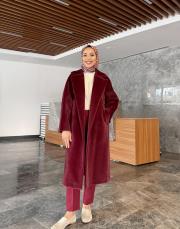 keçe kuşaklı kaban bordo