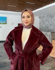 keçe kuşaklı kaban bordo 5