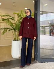 düğmeli cepli triko hırka bordo