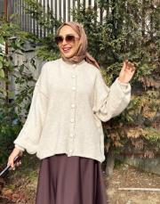 oversize triko hırka bej