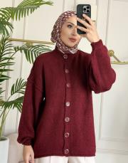 oversize triko hırka bordo