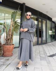 oversize triko hırka gri