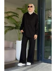 kapüşonlu eşofman takımı siyah