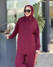 kapüşonlu eşofman takımı bordo 4