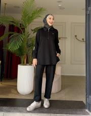 yakası fermuar detaylı takım siyah 2