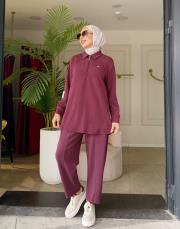 yakası fermuar detaylı takım bordo