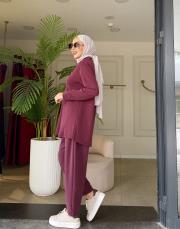 yakası fermuar detaylı takım bordo 3