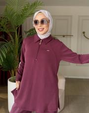 yakası fermuar detaylı takım bordo 4