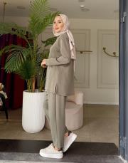 yakası fermuar detaylı takım haki 2