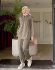 yakası fermuar detaylı takım haki 3