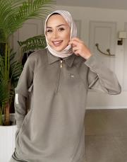 yakası fermuar detaylı takım haki 4