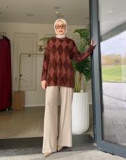 baklava desen triko kazak kahve 2