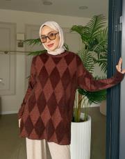 baklava desen triko kazak kahve 3